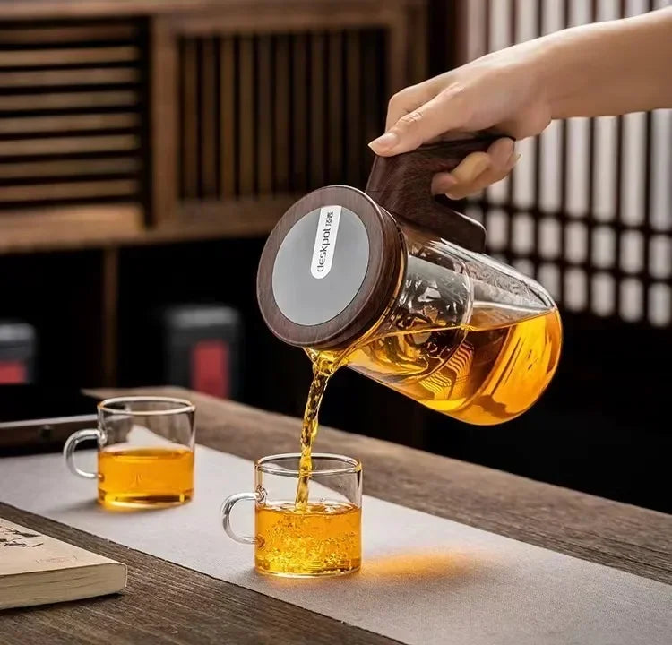 Hotpot Pro™ | Elegant Glass Teapot with Wooden Accents
